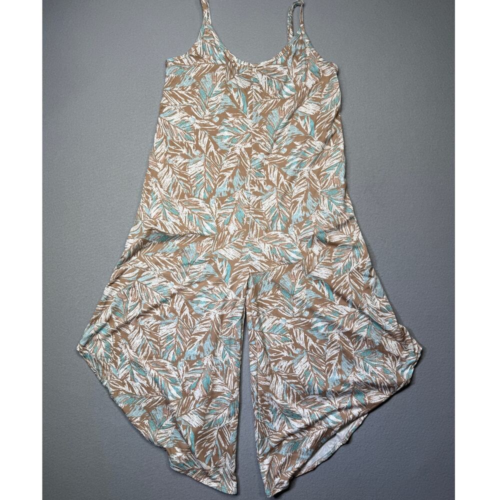 J Valdi Women's Scoop-Neck Swim Cover-up Jumpsuit Taupe/teal/white small $54